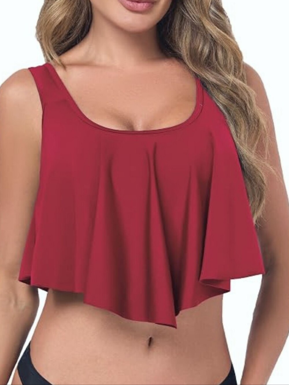 NWT Summer Mae Burgundy Flowy Tankini Crop Swim Top - Size Large